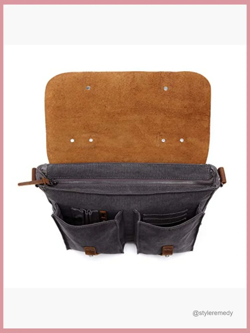 Handcrafted Washed Cotton Canvas Messenger Bag with Genuine Leather Accents